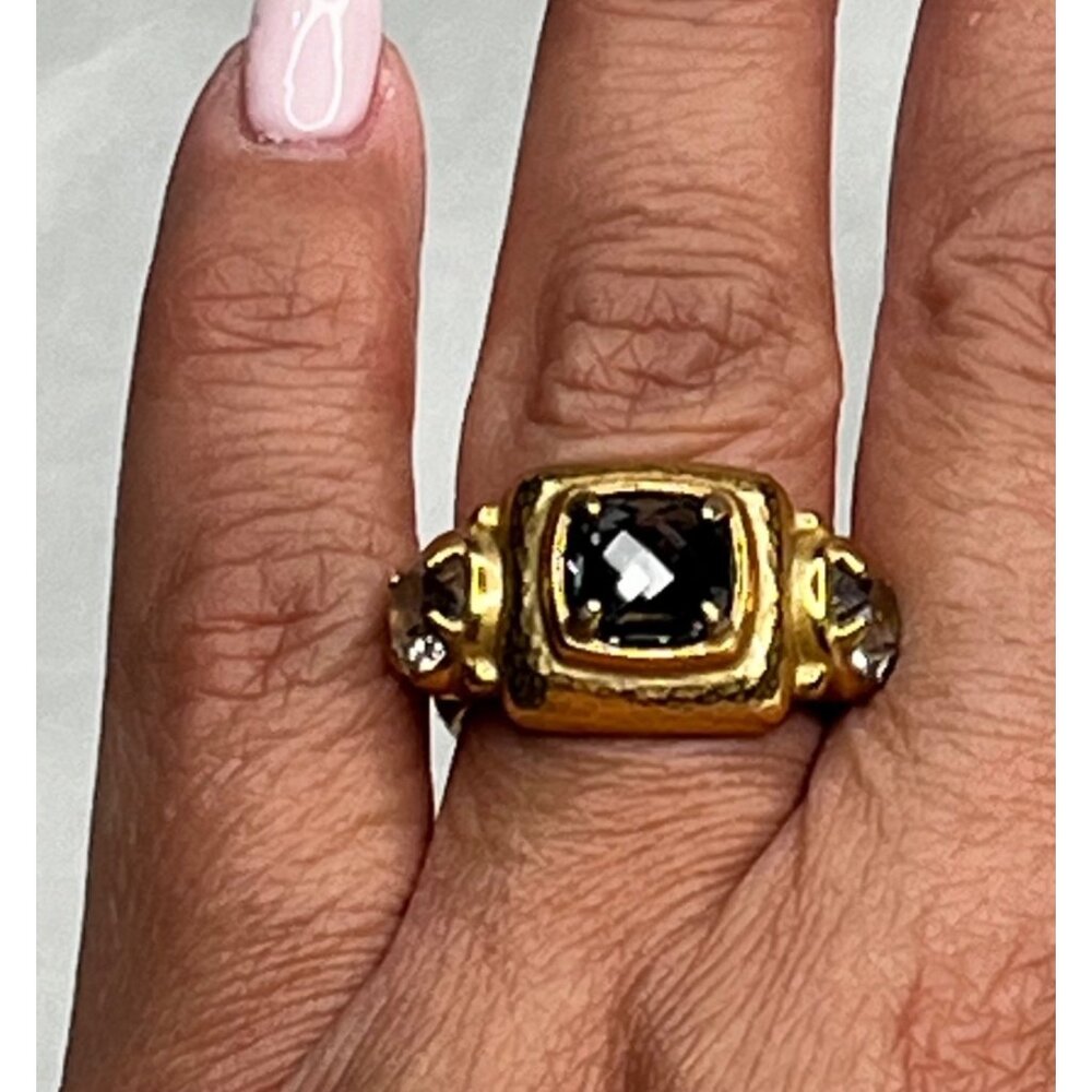 Betsey Johnson Gold-Tone Cocktail Ring With Black & Clear Crystals Size 7